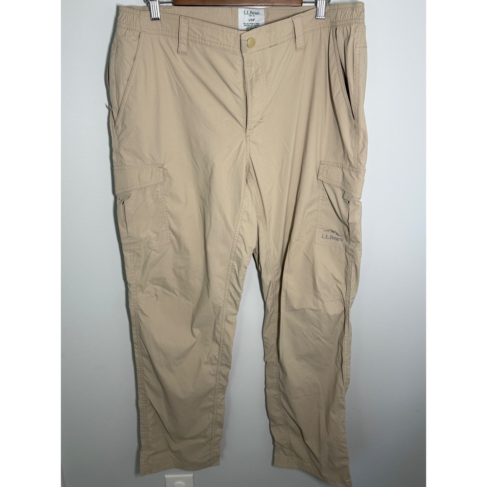 LL Bean Cresta Hiking Cargo Pants Mens 34 x 32 Tan Khaki Nylon Spandex 513509